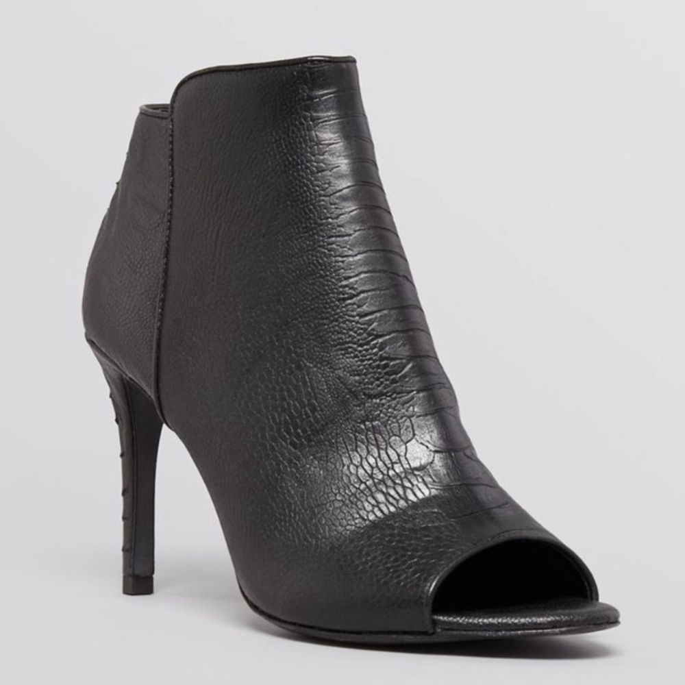 Joie Gwen black embossed leather open toe booties size 7